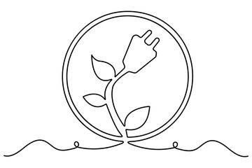 Ecology sustainable continuous one line design with outline vector art illustration