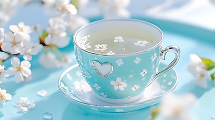 Fototapeta premium Spring Blossom Teacup Tranquil Tea Floral Design Blue Teacup