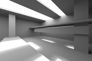 Modern architectural design with abstract geometric shapes and shadows. 3d render