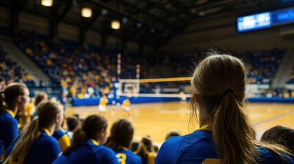 Indoor volleyball match spectators.