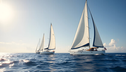 Fototapeta premium Sail Boats or Yachts Sailing on A Beautiful Sunny Day, cinematic. isolated with white highlights