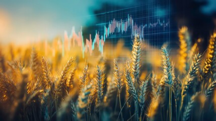 Golden Wheat Field with Stock Market Chart. Agricultural Commodities, Food Security, and Global Trade Concept.