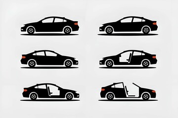 Fototapeta premium seamless pattern of modern black cars with doors open and closed, showcasing an abstract automotive design, simple and minimal vector art for projects and backgrounds. 