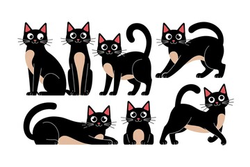 Obraz premium repeating pattern of playful black and white cats in different poses, creating a lively and fun artistic design, simple and modern vector art for decoration and projects.