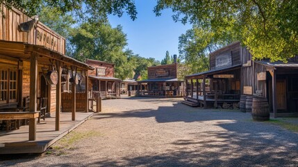 Old cowboy western town with saloons. Created using technology.