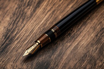 Fototapeta premium Elegant Fountain Pen on Classic Wooden Desk
