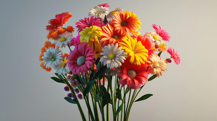 Stunning bouquet of vibrant flowers in full bloom against a soft gray background, perfect for adding a touch of nature's beauty to any setting