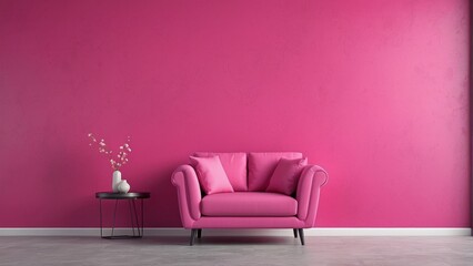 Modern style home interior chair and hot pink living room and empty wall texture background