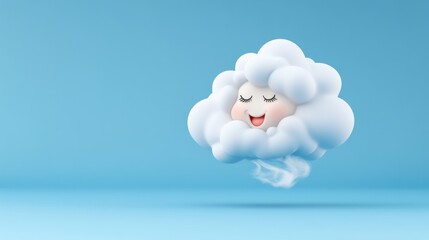 A cute, smiling cloud character against a blue background.