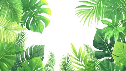Lush tropical foliage border on white.