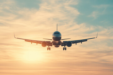 Fototapeta premium A private jet soaring against a backdrop of bright, scattered clouds and a crisp blue sky, reflecting elegance and the spirit of modern travel.