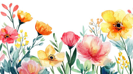 spring flowers background, on white background, with red, yellow and white color