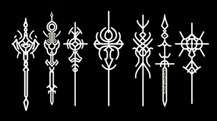 Geometric Tribal Staffs  Line Art  Vector Design Elements