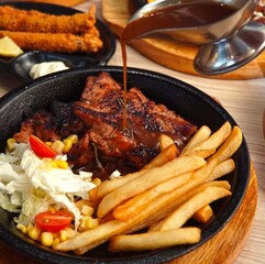 Grilled Steak with Fries and Gravy