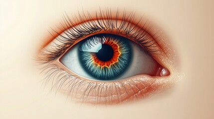 Close-up of a vibrant human eye with teal and orange iris.