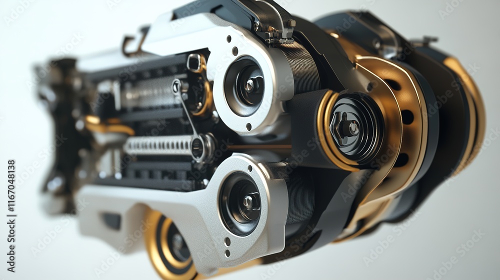 Poster a concept design for a modular engine, optimized for efficiency and flexibility.
