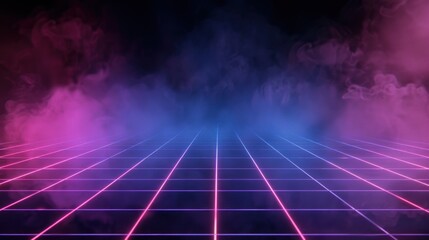 Abstract Retro Neon Lights and Smoke