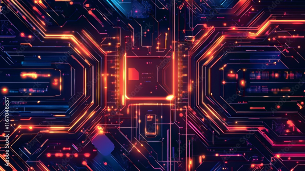 Poster abstract glowing circuit board technology design