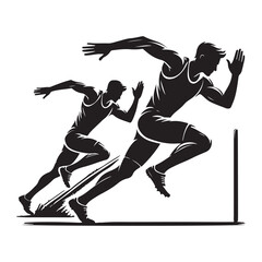 Track and Field Silhouette Vector Illustration, Solid White Background.