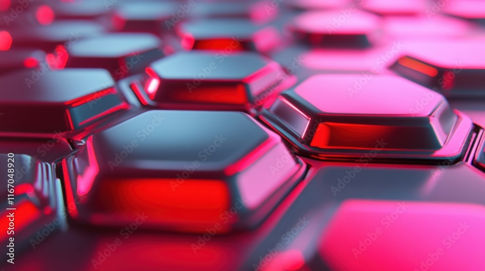 Poster layers of hexagonal shapes create an abstract background, showcasing a blend of smooth surfaces and 