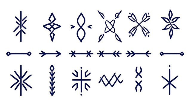Hand Drawn Tribal Symbols  Arrows  and Geometric Shapes Set