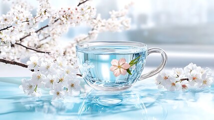 Spring Blossom Tea Cup  Refreshing Drink  Floral Water  Nature Serenity