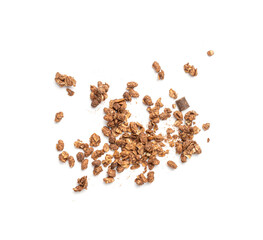 Scattered Chocolate Granola Isolated, Flying Cocoa Muesli, Crunchy Cereals, Seeds and Grains Muesli
