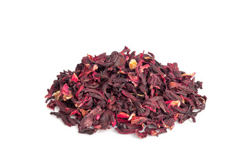 Dry Hibiscus Tea Isolated, Dry Rose Petals, Fruit Red Tea, Karkade Leaves, Dried Herbal Drink, Roselle Petal