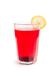 Hibiscus Tea, Dry Rose Drink, Cold Fruit Red Tea in Transparent Mug, Roselle Hibiscus Tea