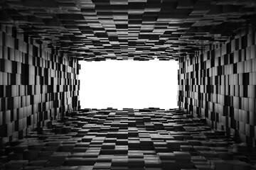 Abstract geometric tunnel with black cubes creating modern 3d architecture perspective. 3d render.
