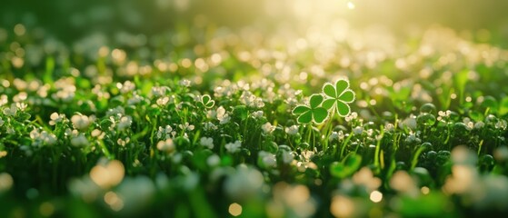 Four-leaf clover in a field of clover.