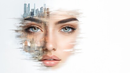 Modern portrait maritime elegance abstract composition dramatic urban backdrop bold artistic style emotional depth Ultra-Realistic Photo Realistic highly detailed 