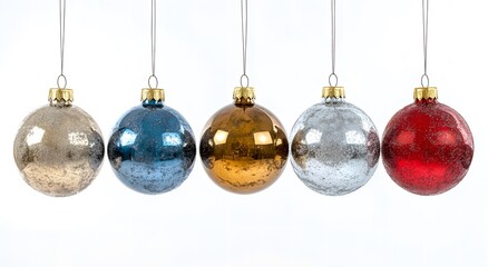 A collection of colorful Christmas balls hanging on a white background adds to the festive spirit. And the idea of ​​using balls to decorate the living room makes the room more lively.