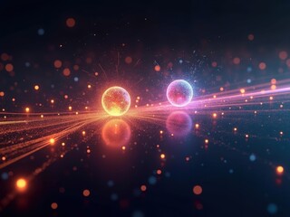 Naklejka premium Futuristic abstract visualization showcasing quantum particles in motion through vibrant energy fields