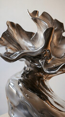 Abstract flowing streams of metallic liquid forming dynamic sculptures.