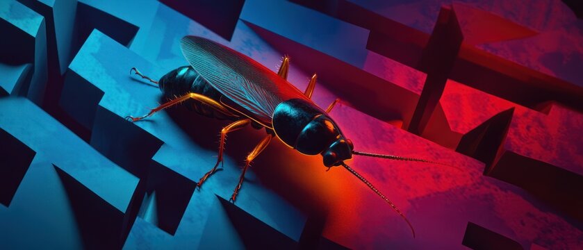 Cockroach on abstract geometric background. - Powered by Adobe