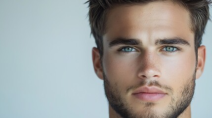 Obraz premium Ethereal beauty portrait female model radiant complexion glowing skin natural makeup soft lighting white backdrop elegant pose professional studio shot highly detailed Ultra-Realistic Photo 