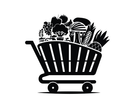 recommend clip art: E-Commerce Shopping Cart vector Design, Shopping Cart with variety of grocery products.