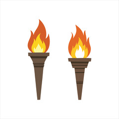 Medieval torch light flat vector illustration white background design
