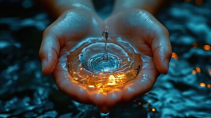 Clean Water Importance Hands Holding Water Drop Symbolizing Sustainability and Health
