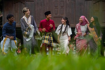 Group of Malaysian student wearing traditional cloth