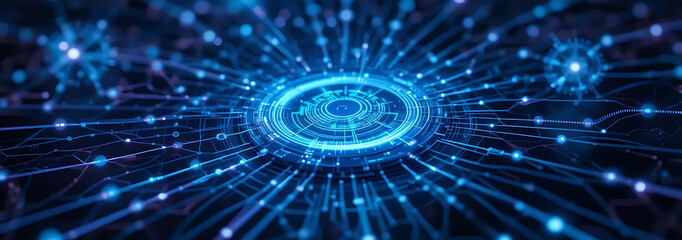 Network Data Visualization Radiating From Central Hub with Nodes and