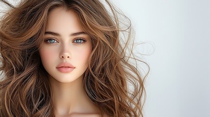 Naklejka premium Professional model shot radiant complexion light brown hair white background studio capture highly detailed Ultra-Realistic Photo Realistic 