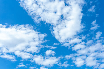 Blue Sky with Fluffy White Clouds Summer Day Background
