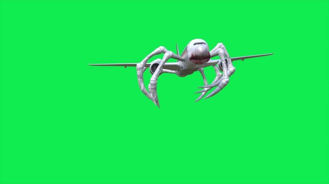 Green Screen Plane Eater Flies Monster Front 3D Animations SCP Rendering CGI Cinematic 4K