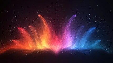 Abstract colorful light streaks on dark background.