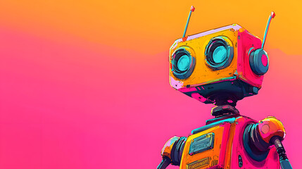 A Vibrant and Playful Pop Art Robot Assistant Engaging in a Colorful and Whimsical Environment