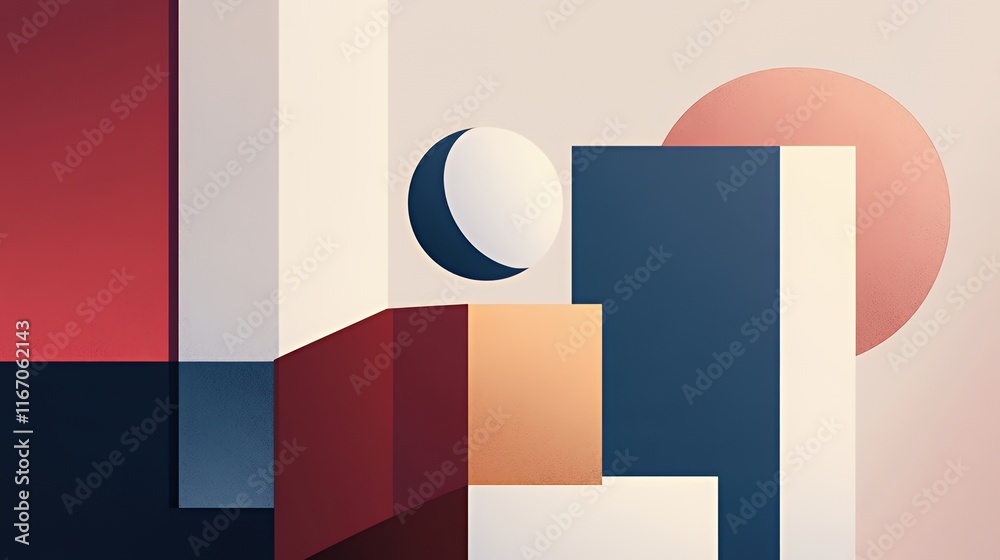 Poster Abstract Geometric Composition With Sphere And Blocks