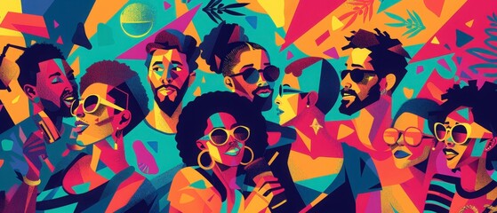 Colorful Abstract Illustration of People in Celebration.