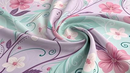 A soft, flowing fabric with a delicate floral pattern in shades of pink, purple, and green.